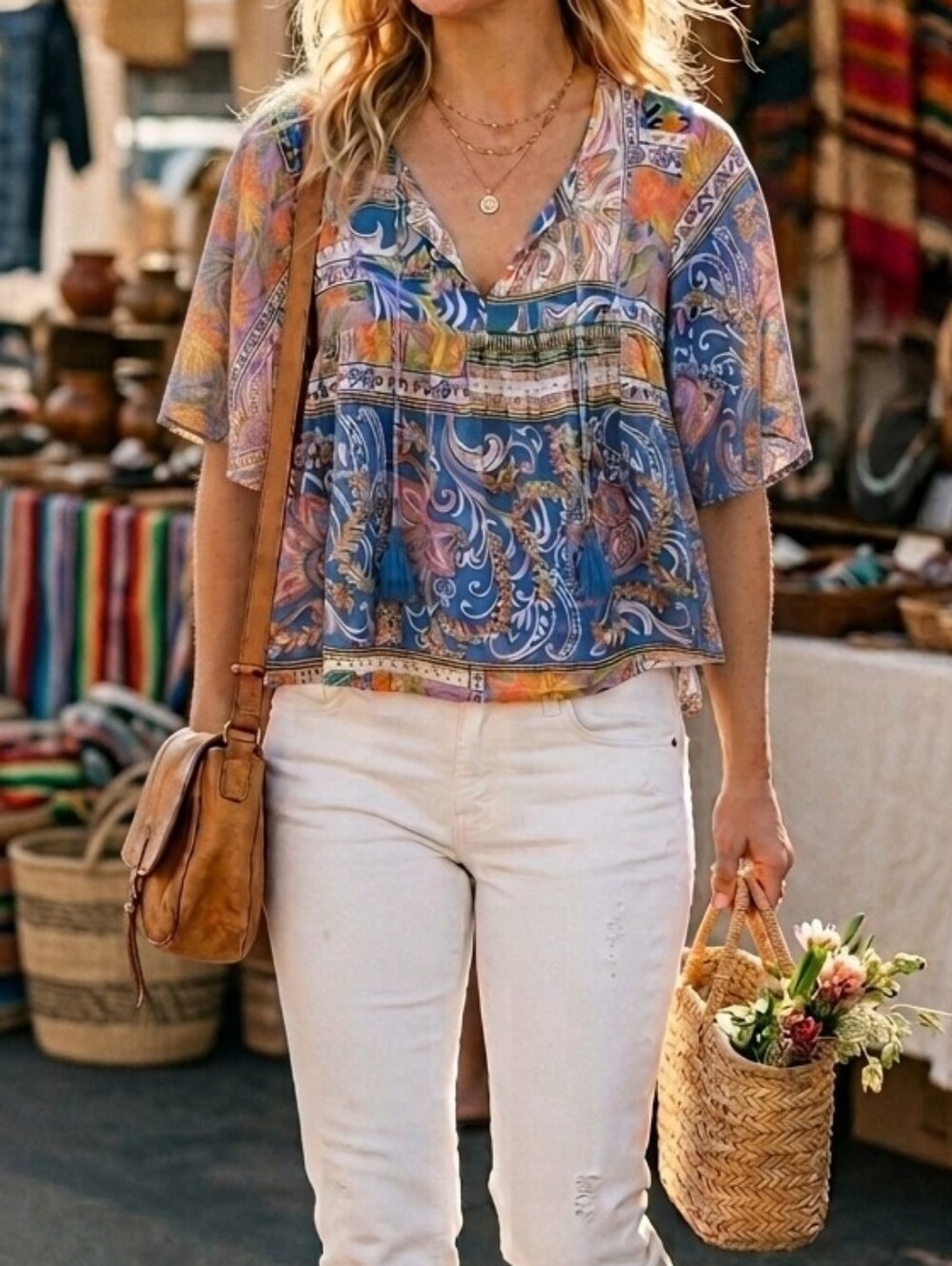 Sportsgirl 🇦🇺 baby-doll summer blouse with tassels